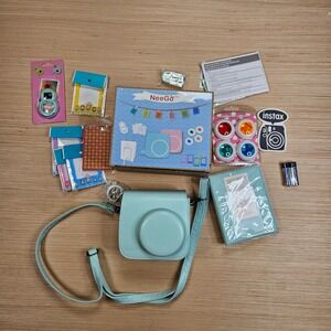 Fujifilm Instax Mini 9 Instant Camera Ice Blue Bundle Case Accessories Open Box
